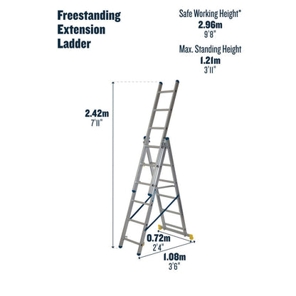Werner Professional 3 Section Aluminium Extension Ladder - 2.45m