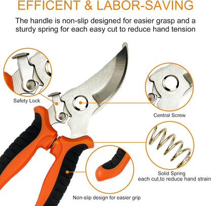 Professional Garden Pruning Shears Set with Protective Gloves – Heavy Duty Stainless Steel