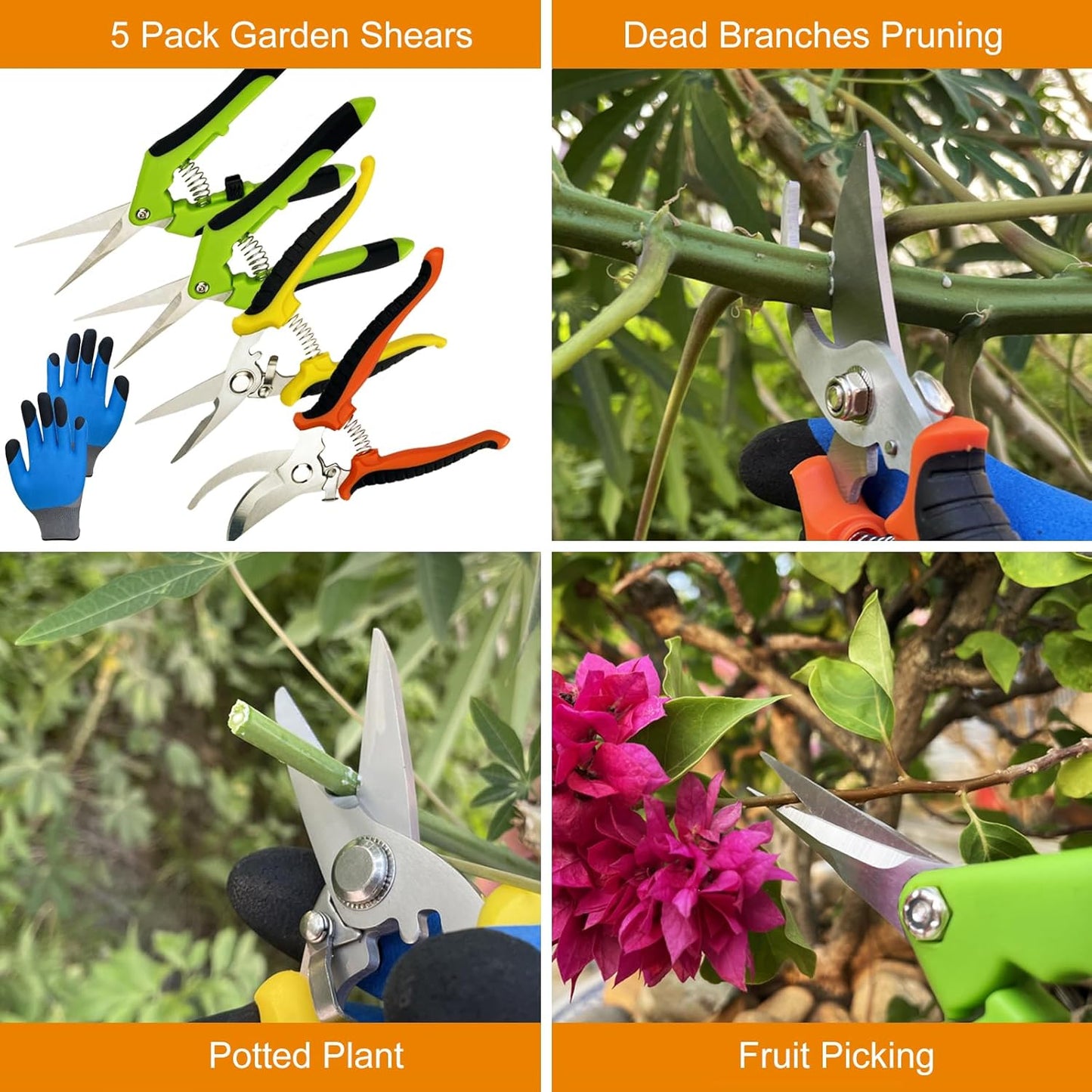 Professional Garden Pruning Shears Set with Protective Gloves – Heavy Duty Stainless Steel