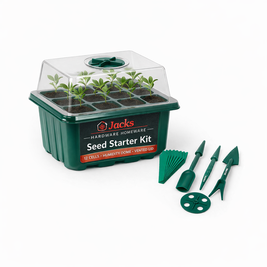 Jacks Hardware Homeware Seed Starter Kit – 12 Cell Propagation Tray with Humidity Dome & Garden Tools