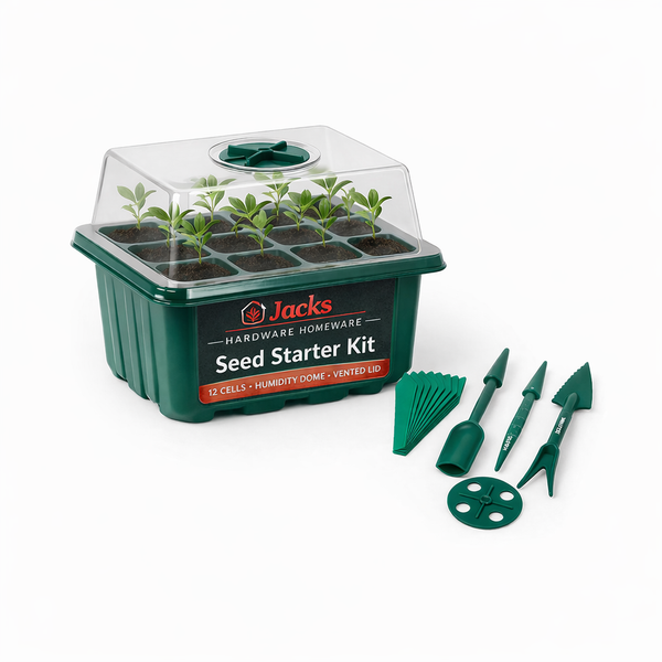 Jacks Hardware Homeware Seed Starter Kit – 12 Cell Propagation Tray with Humidity Dome & Garden Tools